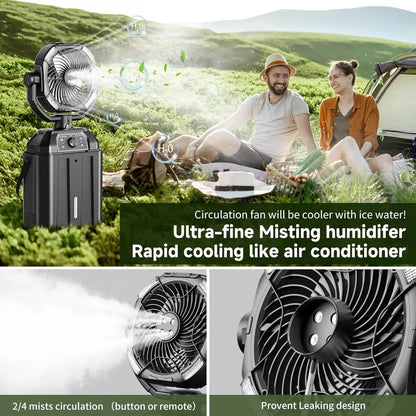 ❄️Portable Rechargeable Mist Cooling Fan with LED Light, 360° Rotating, 48H Battery, Cordless