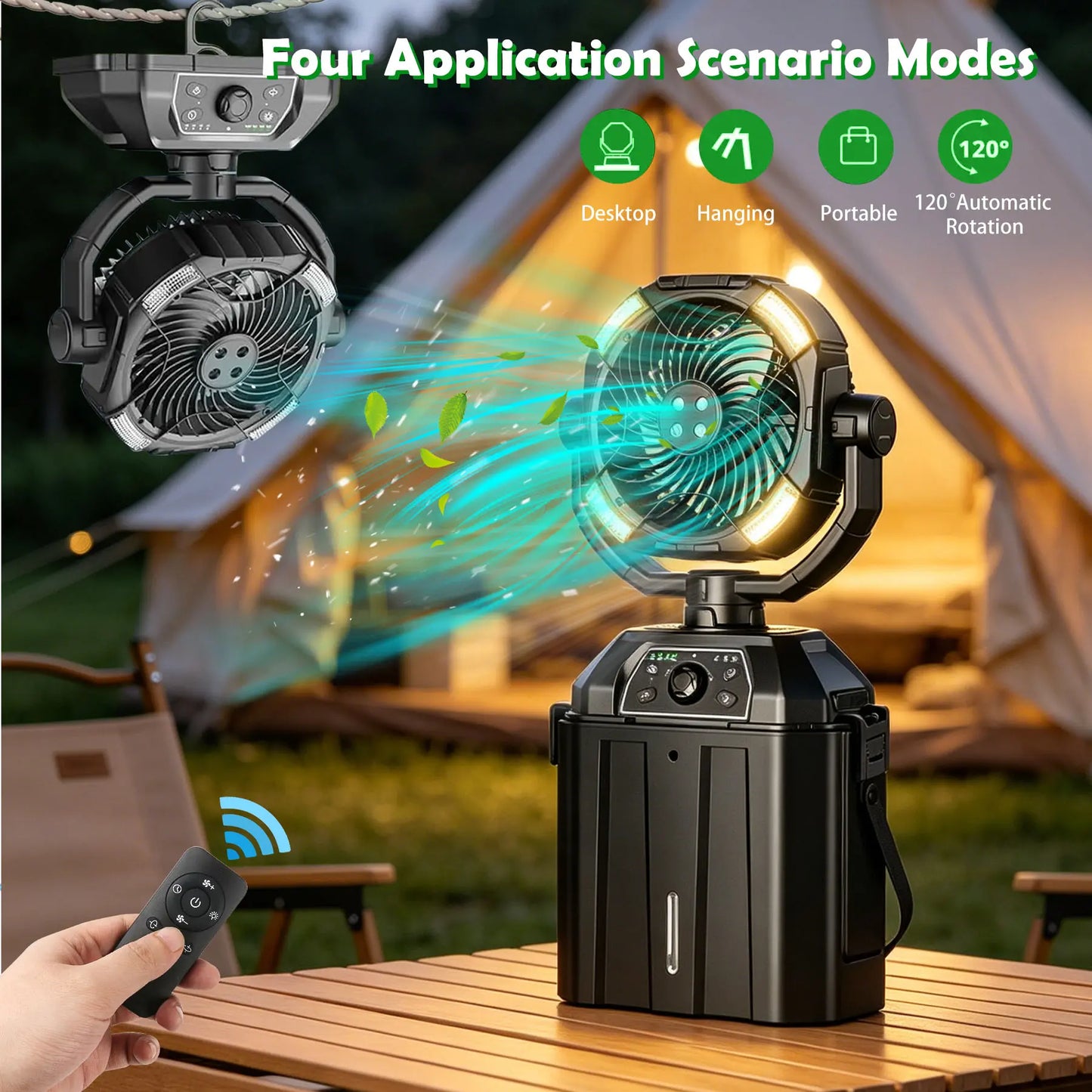 ❄️Portable Rechargeable Mist Cooling Fan with LED Light, 360° Rotating, 48H Battery, Cordless