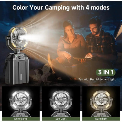 ❄️Portable Rechargeable Mist Cooling Fan with LED Light, 360° Rotating, 48H Battery, Cordless