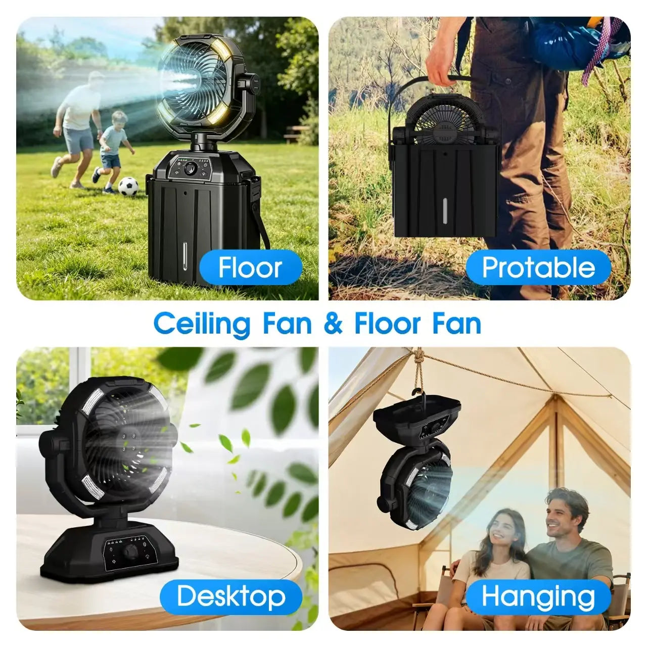 ❄️Portable Rechargeable Mist Cooling Fan with LED Light, 360° Rotating, 48H Battery, Cordless