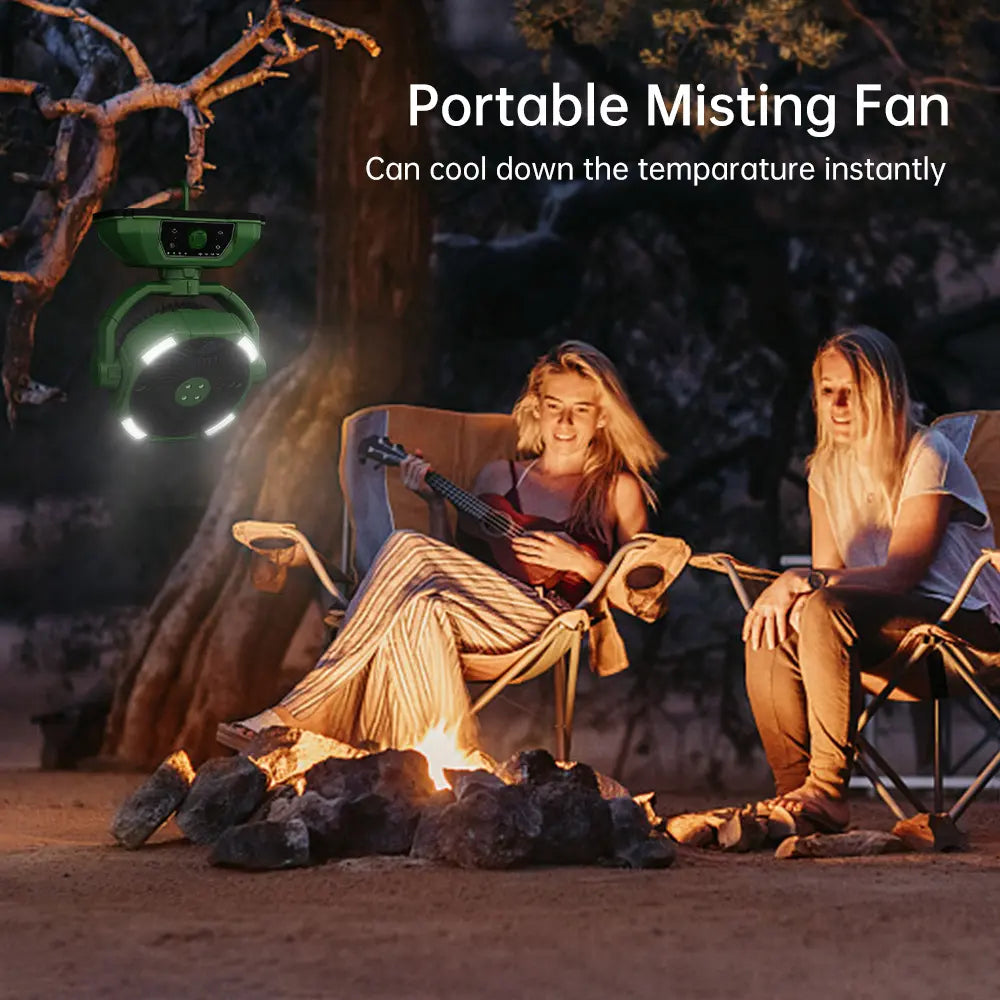 ❄️Portable Rechargeable Mist Cooling Fan with LED Light, 360° Rotating, 48H Battery, Cordless