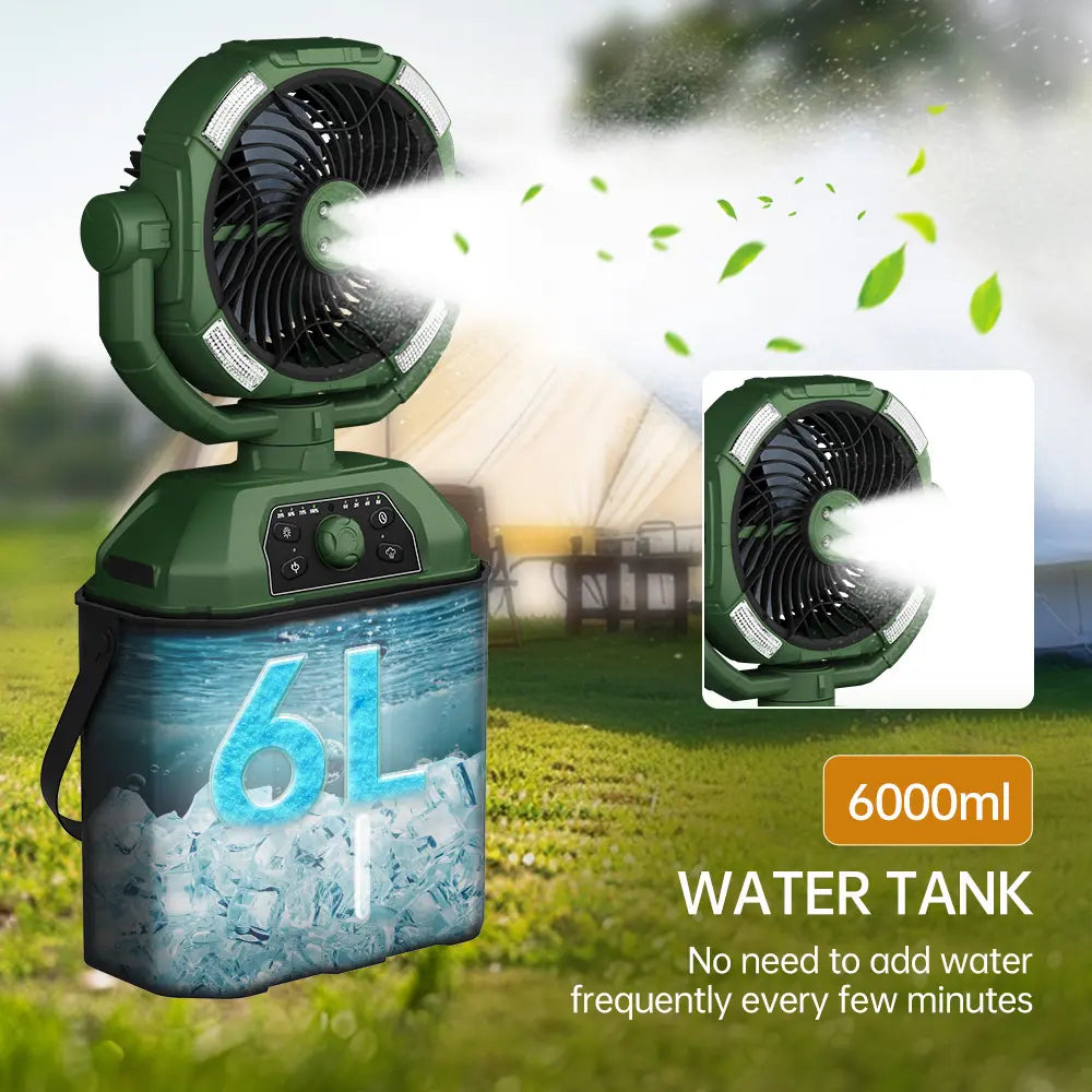 ❄️Portable Rechargeable Mist Cooling Fan with LED Light, 360° Rotating, 48H Battery, Cordless