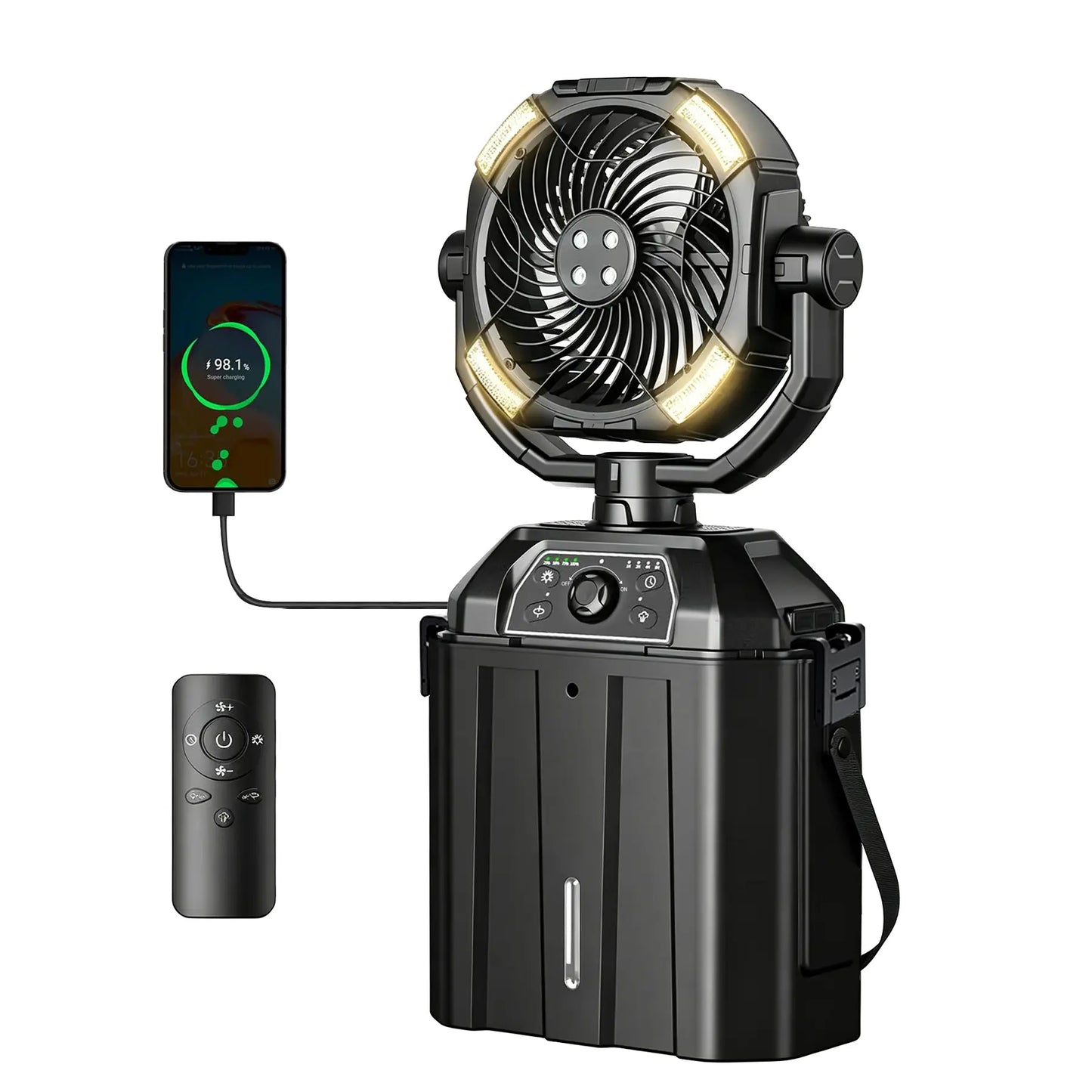 ❄️Portable Rechargeable Mist Cooling Fan with LED Light, 360° Rotating, 48H Battery, Cordless