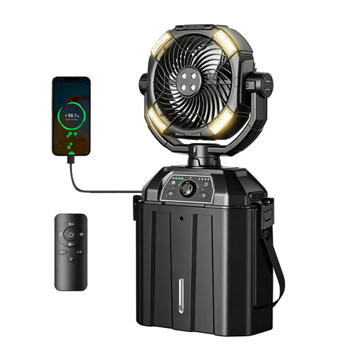 ❄️Portable Rechargeable Mist Cooling Fan with LED Light, 360° Rotating, 48H Battery, Cordless