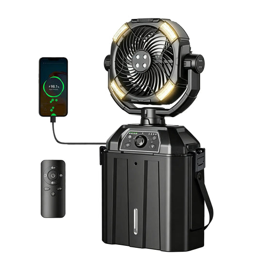 ❄️Portable Rechargeable Mist Cooling Fan with LED Light, 360° Rotating, 48H Battery, Cordless