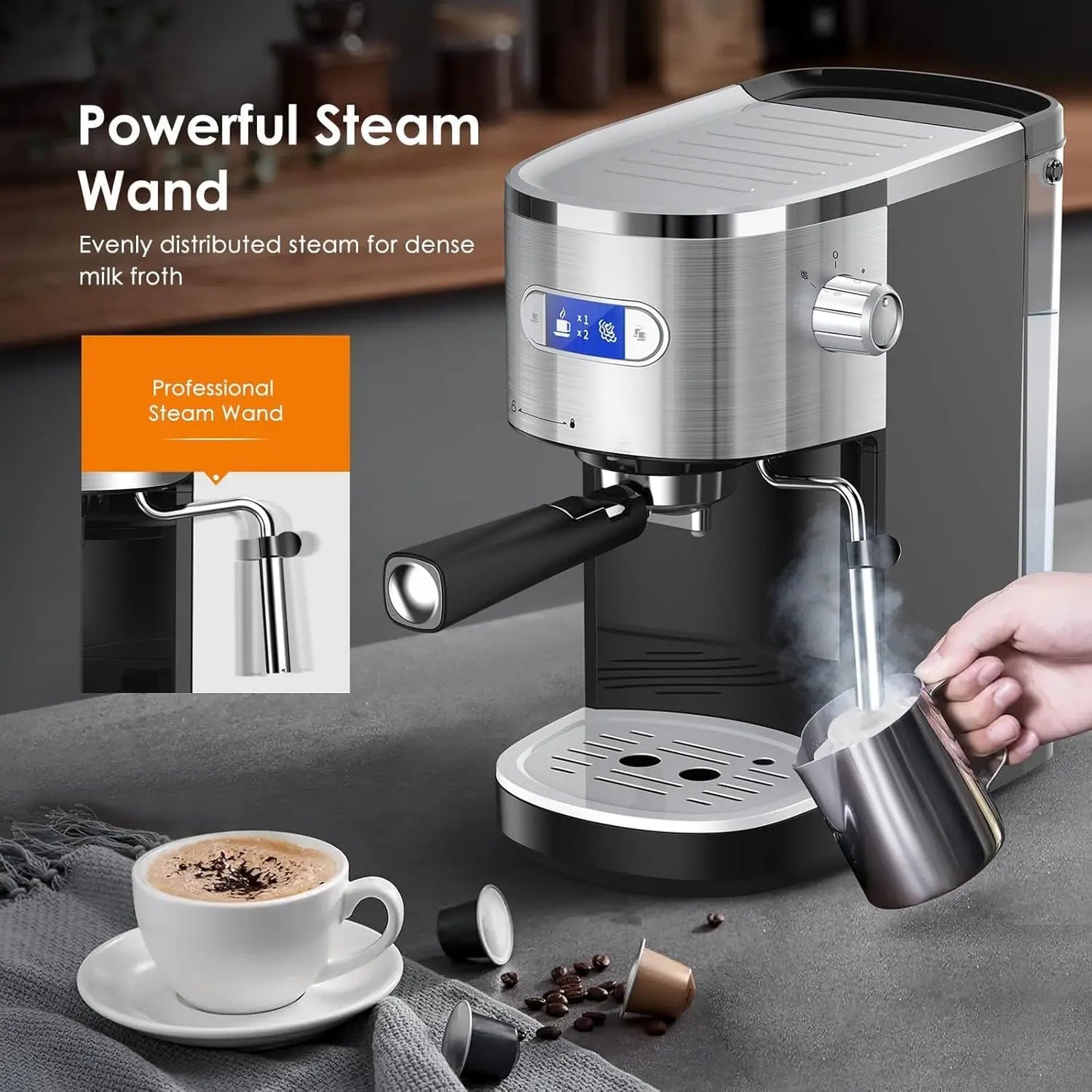 ☕ 20 Bar Espresso Machine with Milk Frother, Compact Coffee Maker with 45 OZ Water Tank