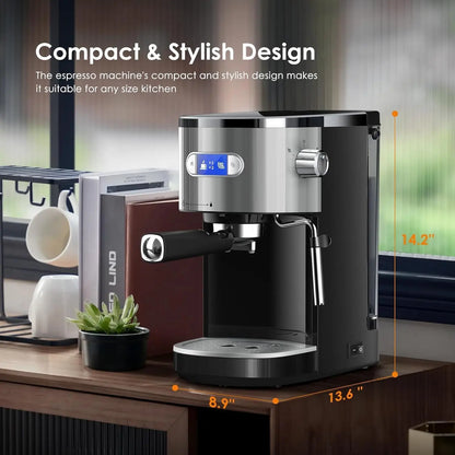 ☕ 20 Bar Espresso Machine with Milk Frother, Compact Coffee Maker with 45 OZ Water Tank
